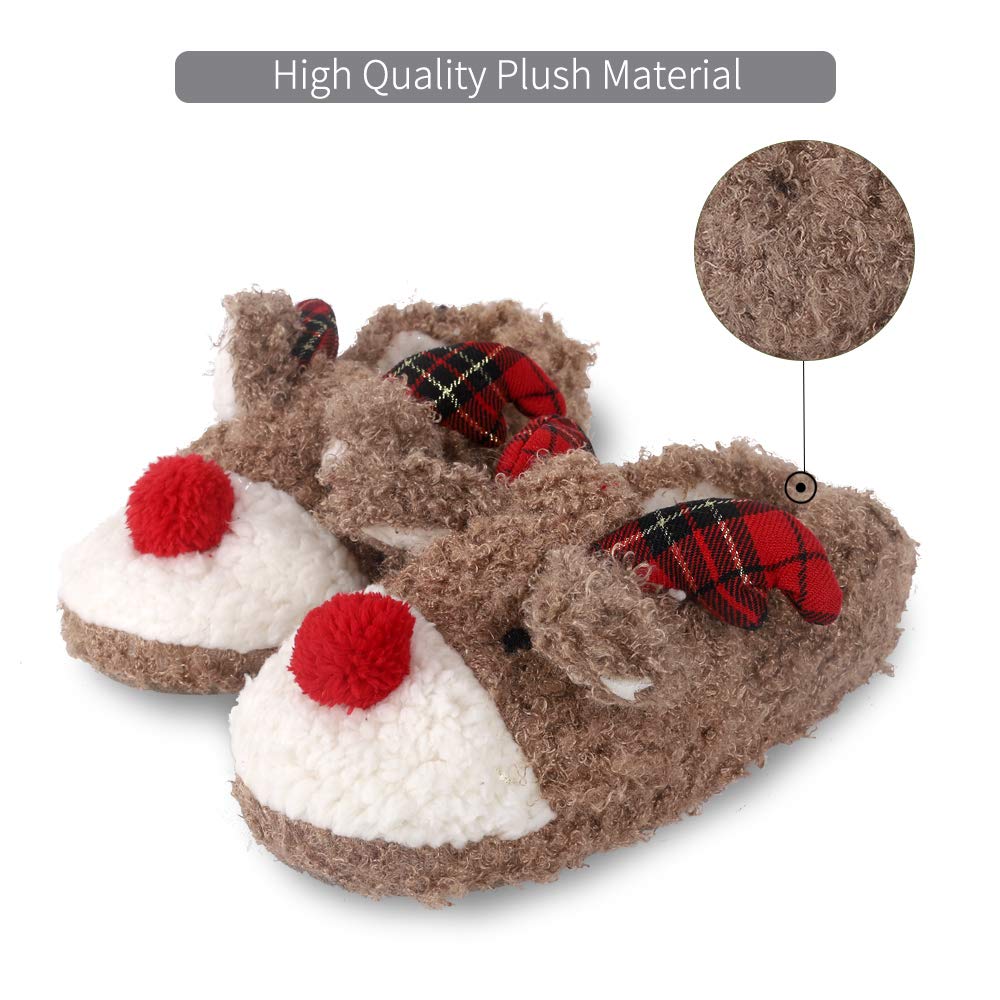 ANNALEMON Christmas Slippers for Women Fuzzy Reindeer House Shoes with Memory Foam 9 Brown - Medaid International