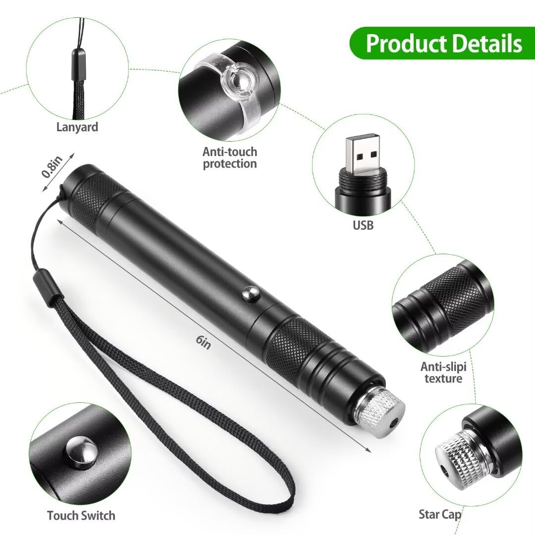 Laser Pointer High Power Rechargeable Lazer Pointer, Laser Pen with Long Range Adjustable Focus with Star Cap, Laser Pointer Pen Suitable for Outdoor, Astronomy, Cats Dogs (Red) - Medaid International