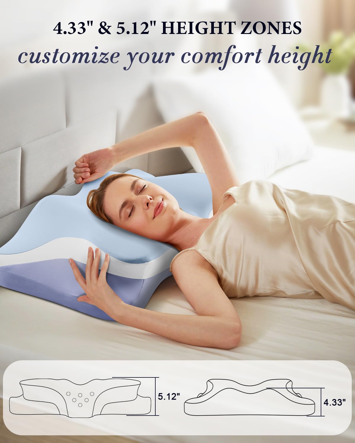 Cervical Pillow for Neck Pain Relief, Cooling Ergonomic Memory Foam Pillows for Sleeping with Luxury Anti-pilling Pillowcase, Contour Orthopedic Neck Support Pillow for Side Back Stomach Sleepers-Blue - Medaid International