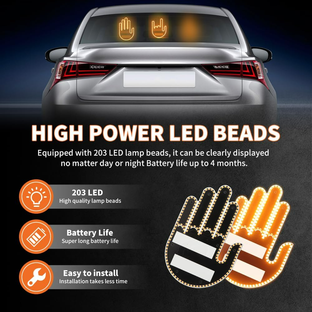 LED Hand Signal Car 3 Modes Middle Finger for Car Rear Window Road With Remote Control - Medaid International