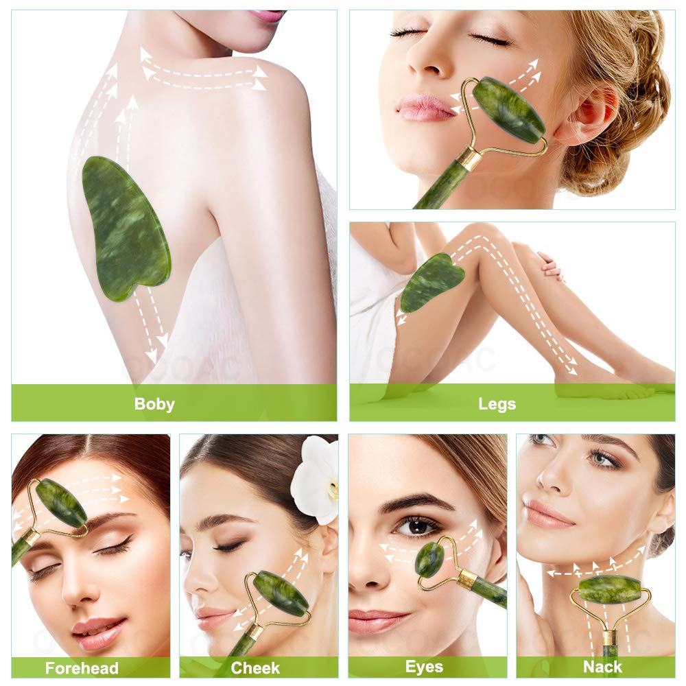 fuvooi Jade Gua Sha Facial Massager Set - 5 in 1 Skin Care Tools with Roller and Massager - Medaid International