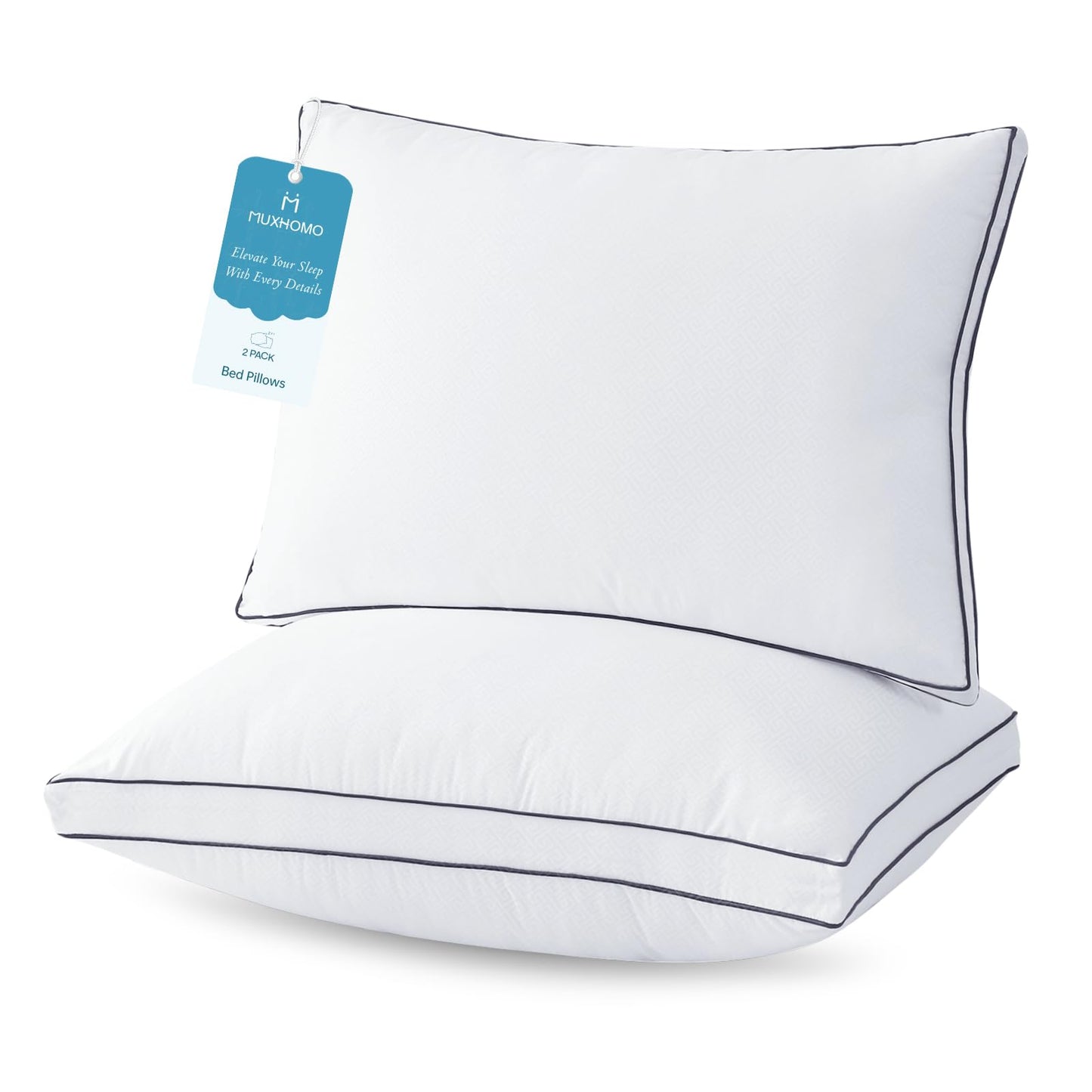 MUXHOMO Bed Pillows Queen Size Set of 2, Hotel Collection Sleeping Pillows 2 Pack for Side and Back Sleepers, Down Alternative Plump Filling, 20 x 30 Inches - Medaid International