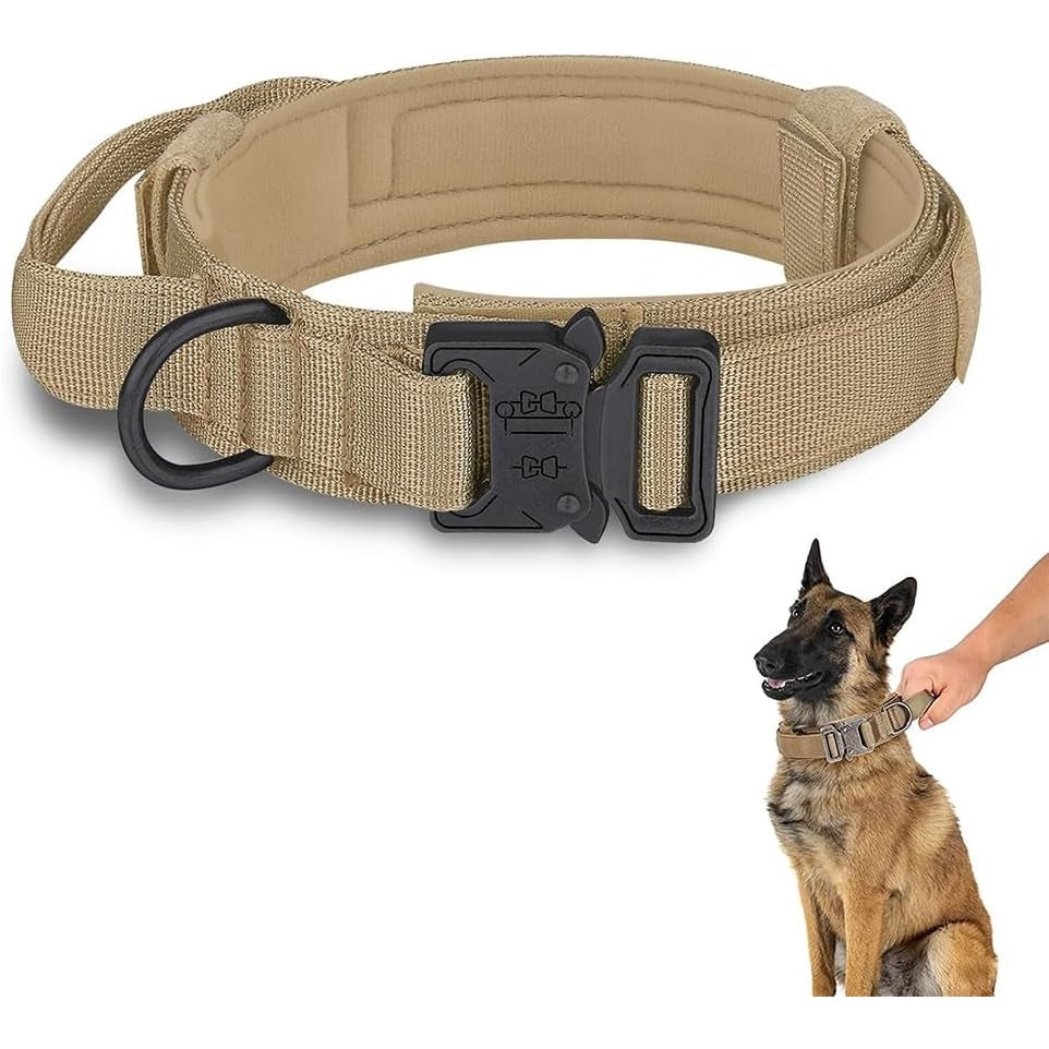 JZS Tactical Dog Collar, Adjustable Military Training Nylon Dog Collar with Control Handle and Heavy Metal Buckle for Medium and Large Dogs(Green,M) - Medaid - Lebanon