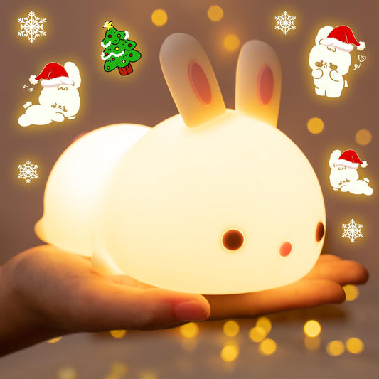 One Fire Bunny Toys for Kids Night Light for Kids, 16 Colors Cute Lamp, Soft Silicone Baby Night Light, 1200mAh Portable Dimmable Touch Lamps, Kawaii Room Decor, Christmas Gifts for College Girls - Medaid International