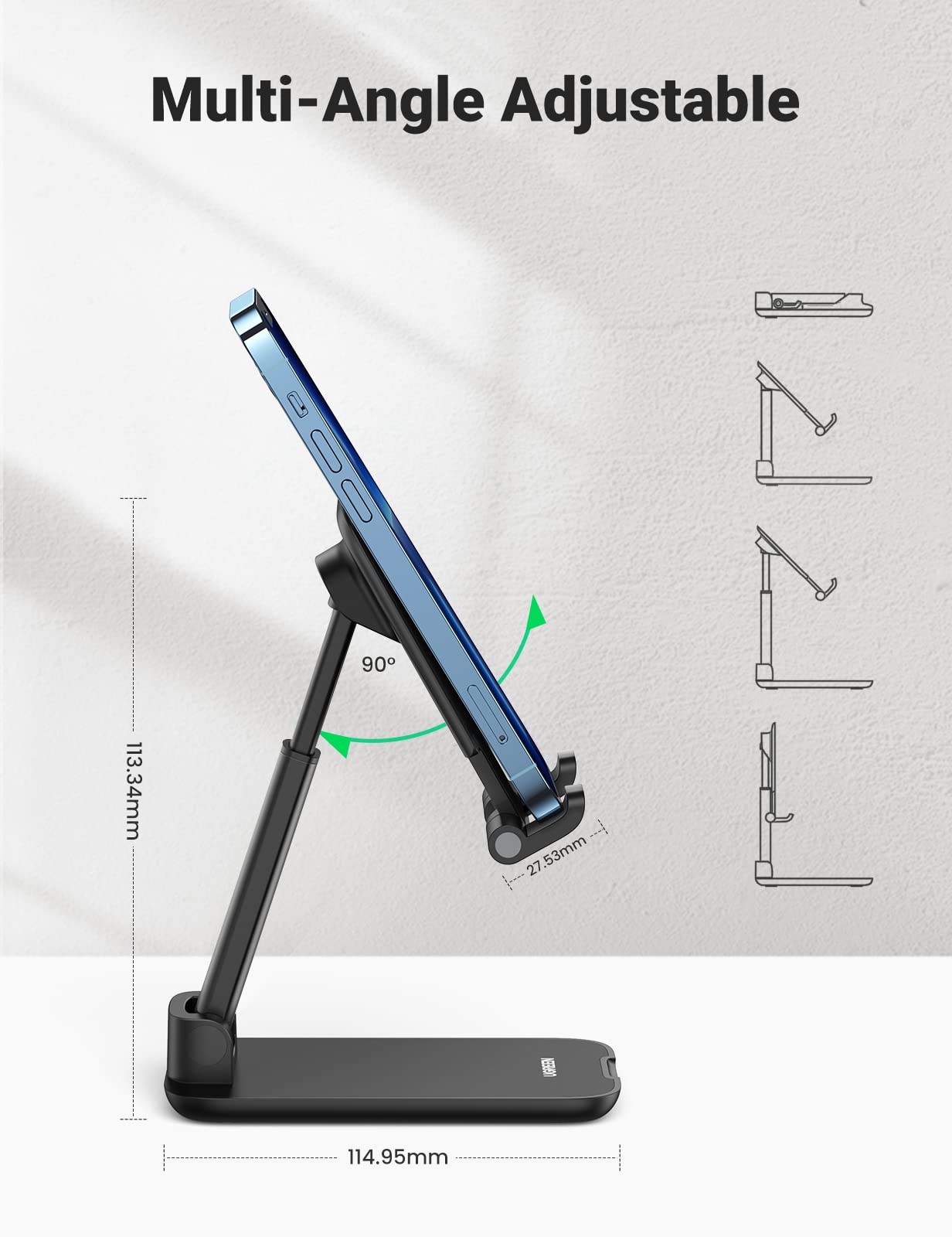 UGREEN Adjustable Folding Phone Desk Stand Holder Smartphone Table Compatible with iPhone 14 Plus Pro Max 13 Mini 12 Galaxy S23 S22 S21 Note20 Redmi (Black) - Medaid International