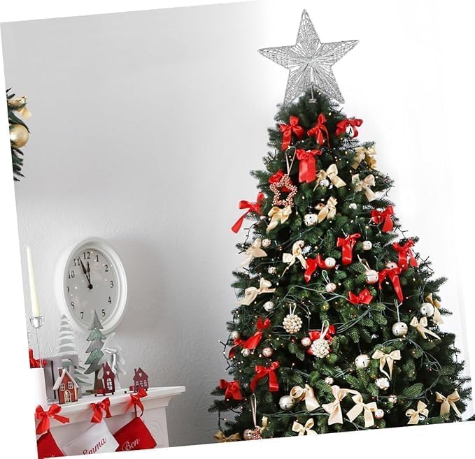 BESTONE Glittering Hollow Small Star Christmas Tree Topper,Five-Pointed Star Christmas Tree Topper Ornament Suitable for DIY Crafts, Home Christmas Tree and Other Holiday Decorations（Silver） - Medaid International