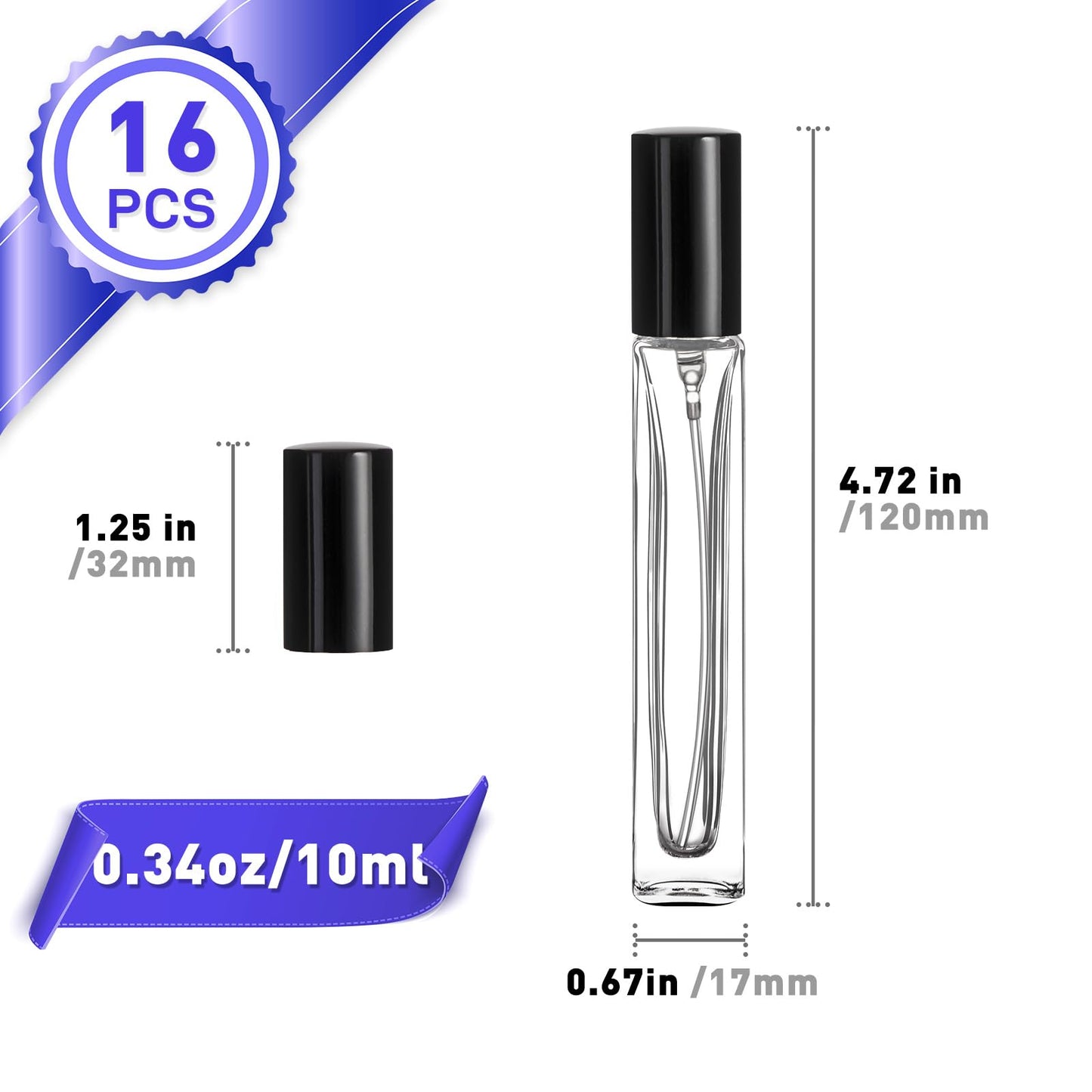 Glassfinity Travel Perfume Bottle Refillable, 16pcs 10ML Mini Glass Perfume Containers with Funnel and Label, Empty Portable Leak-proof Fragrance Bottles Spray Atomizer Pump Bottle Kit for Toiletries - Medaid International