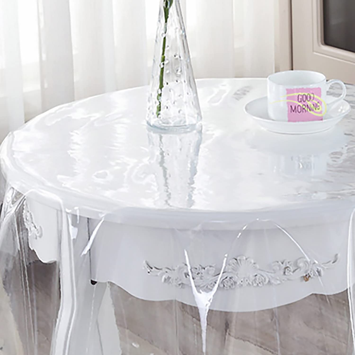 70 Inch Clear Round PVC Tablecloth – Waterproof Transparent Vinyl Table Cover for Dining Table, Spill-Proof Wipeable Plastic Protector for Wood, Marble, Glass Tables - Medaid International