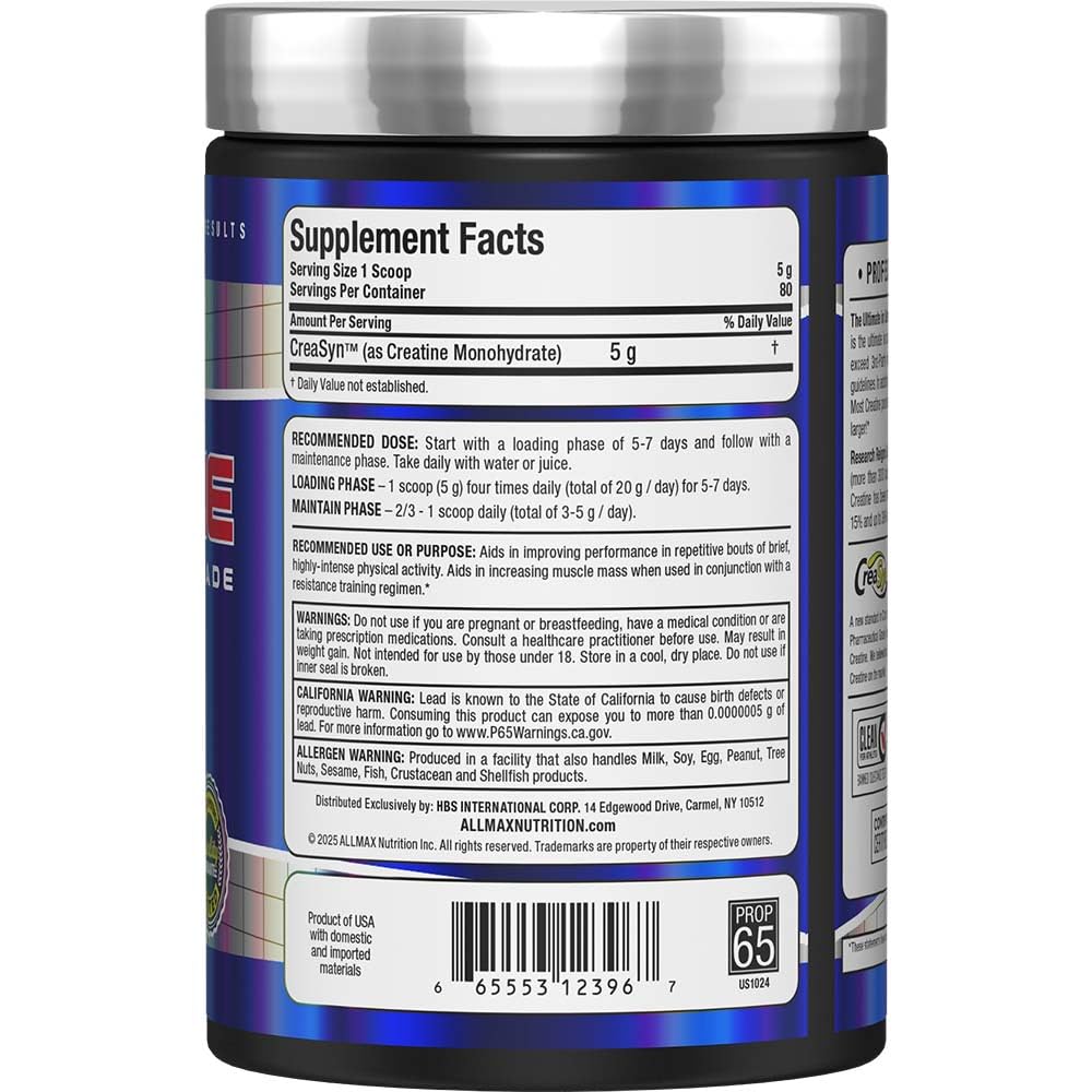 ALLMAX Nutrition - Creatine Monohydrate, Micronized Creatine Powder for Strength and Muscle Recovery, Gluten Free & Fast Absorbing 400g - Medaid International