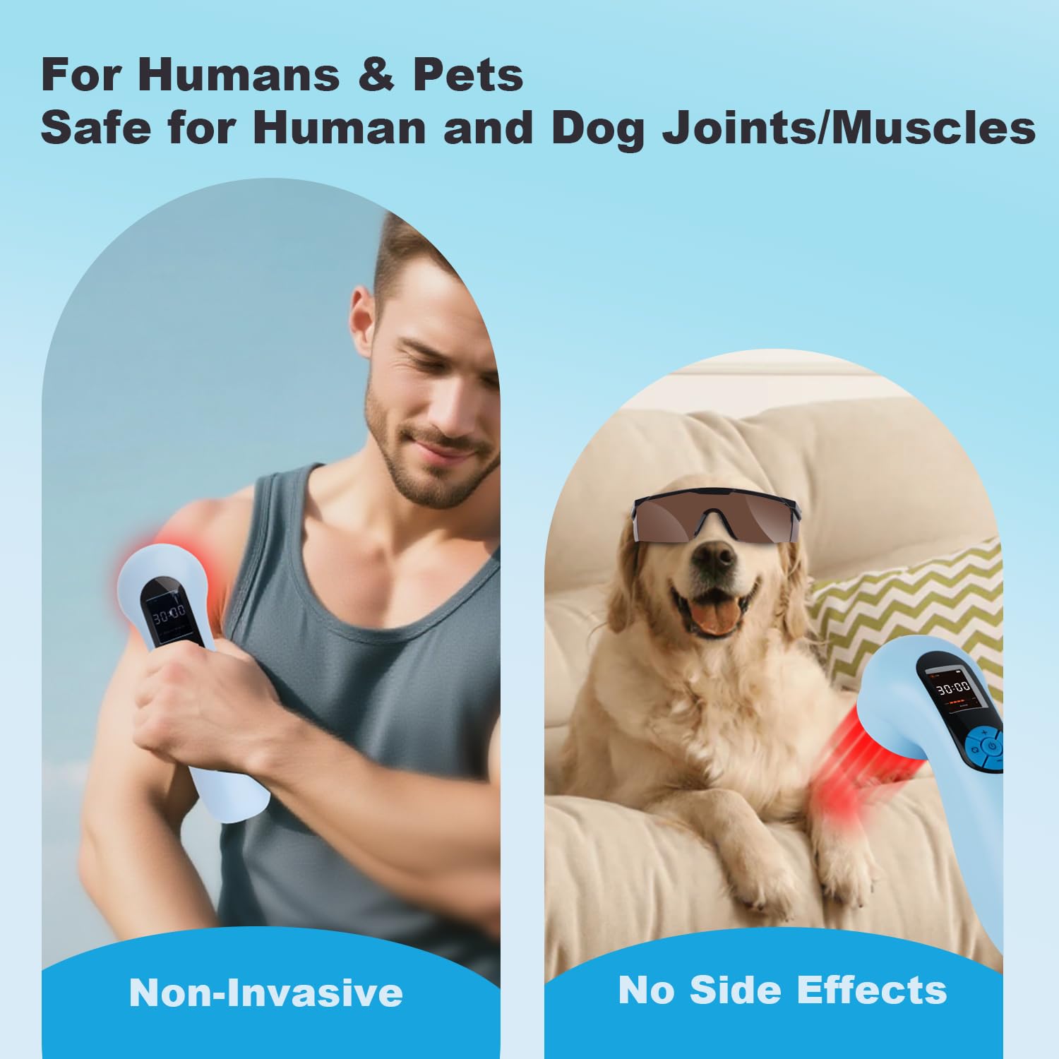 Handheld Red Light Therapy Device for Pain Relief Cold Laser Therapy for Dogs & Humans, Portable Laser Pain Relief Device for Joints, Muscles with 5 * 808nm & 10 * 650nm and Powerful 5000mAh Battery - Medaid International