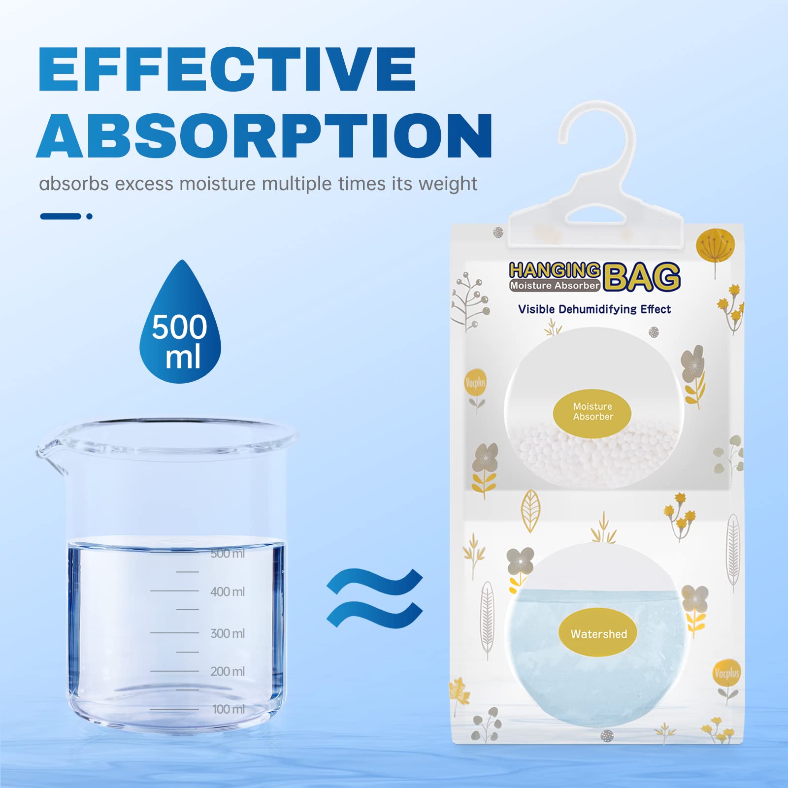 Vacplus Moisture Absorbers, Hanging Closet Dehumidifier Bags, Humidity Packs, Desiccant, Closet Dehumidifiers with Fragrance Free, 10 Pack, 9.8 OZ - Medaid International