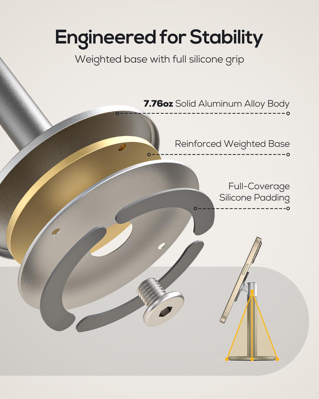 Nulaxy Magnetic Full Aluminum Cell Phone Stand for MagSafe with Metal Ring, 360 Rotating Phone Stand for Desk, Office Desk Accessories, Adjustable Phone Holder Compatible with All Phones, Gray - Medaid International