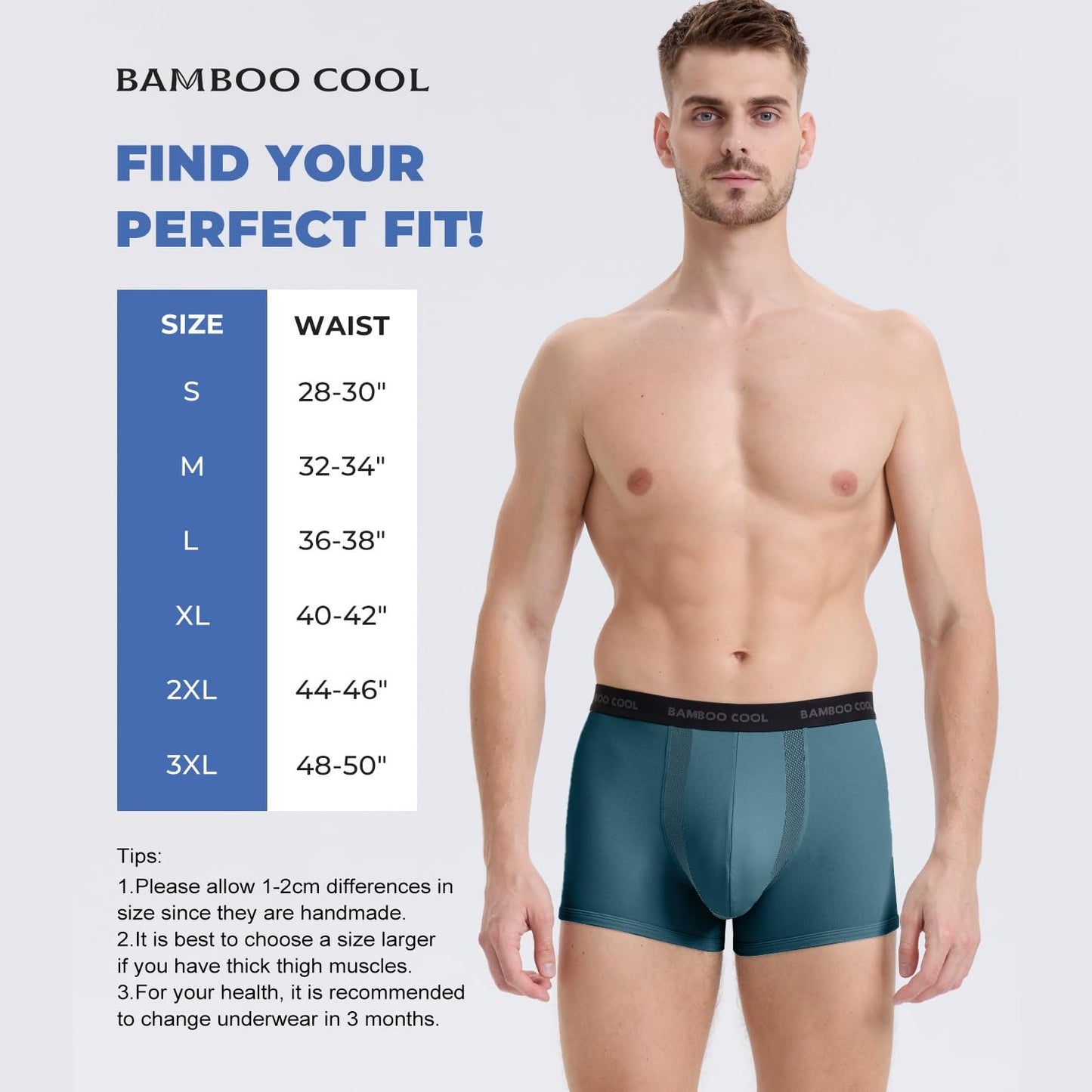 BAMBOO COOL Men's Cooling Trunks with U-Mesh Vent - Breathable Viscose, Tag-Free, Anti Ride-Up Underwear for Men - Medaid International