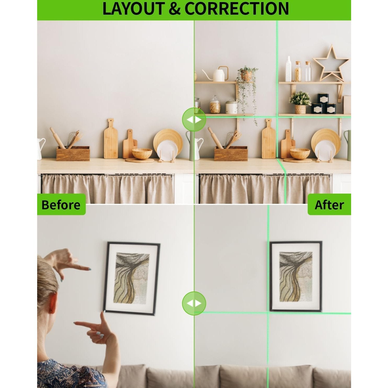 Firecore 82Ft Self Leveling Laser Level, Green Cross Line Laser Leveler Tool with Brightness Adjustment, Accurate Lazer Level for Picture Hanging Home Decoration,Battery Carry Pouch Included - Medaid International