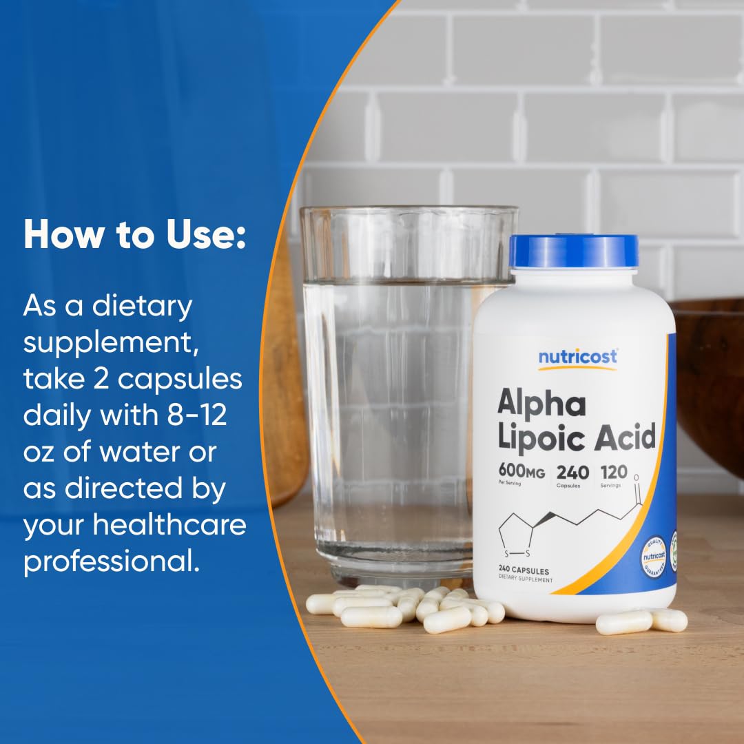 Nutricost Alpha Lipoic Acid 600mg Per Serving, 240 Capsules - Gluten Free, Vegetarian Capsules, Soy Free & Non-GMO - Medaid International