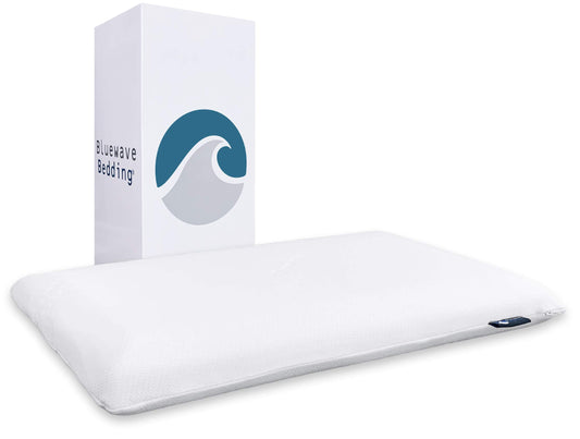 Bluewave Bedding Ultra Slim Gel Memory Foam Pillow for Stomach and Back Sleepers - Thin, Flat Design for Cervical Neck Alignment and Deeper Sleep (2.75-Inches Height, Standard Size) - Medaid International