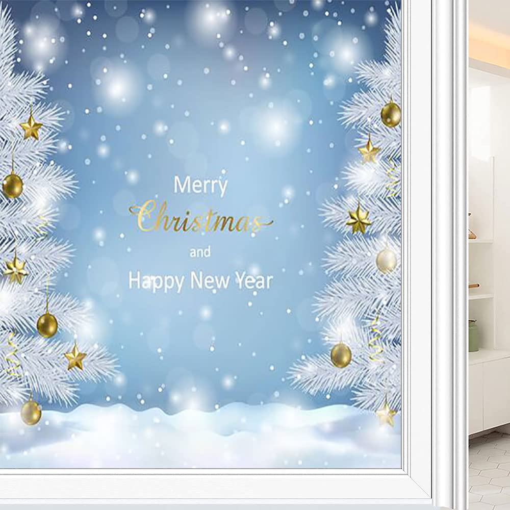 Christmas Privacy Window Film, Christmas Style Print, Glass Film for Home Office Living Room, W23.6 x L35.4 Inch - Medaid International