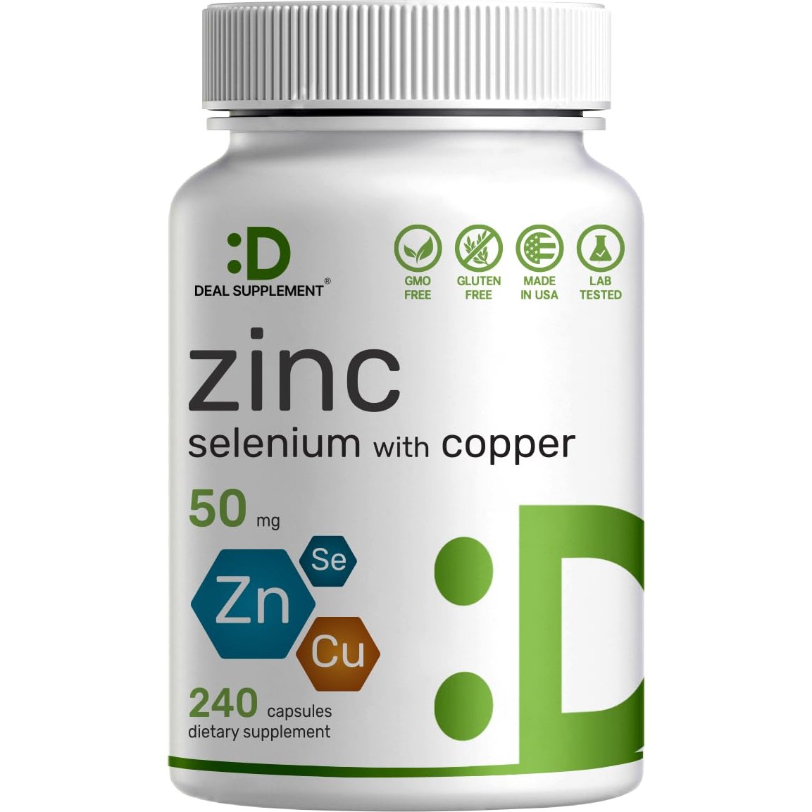Deal Supplement Zinc 50mg with Selenium + Copper, 240 Capsules, 8 Month Supply, 3 in 1 Mineral Formula, Zinc Picolinate Complex Supplement, Supports Healthy Immune System for Adults and Kids - Medaid International
