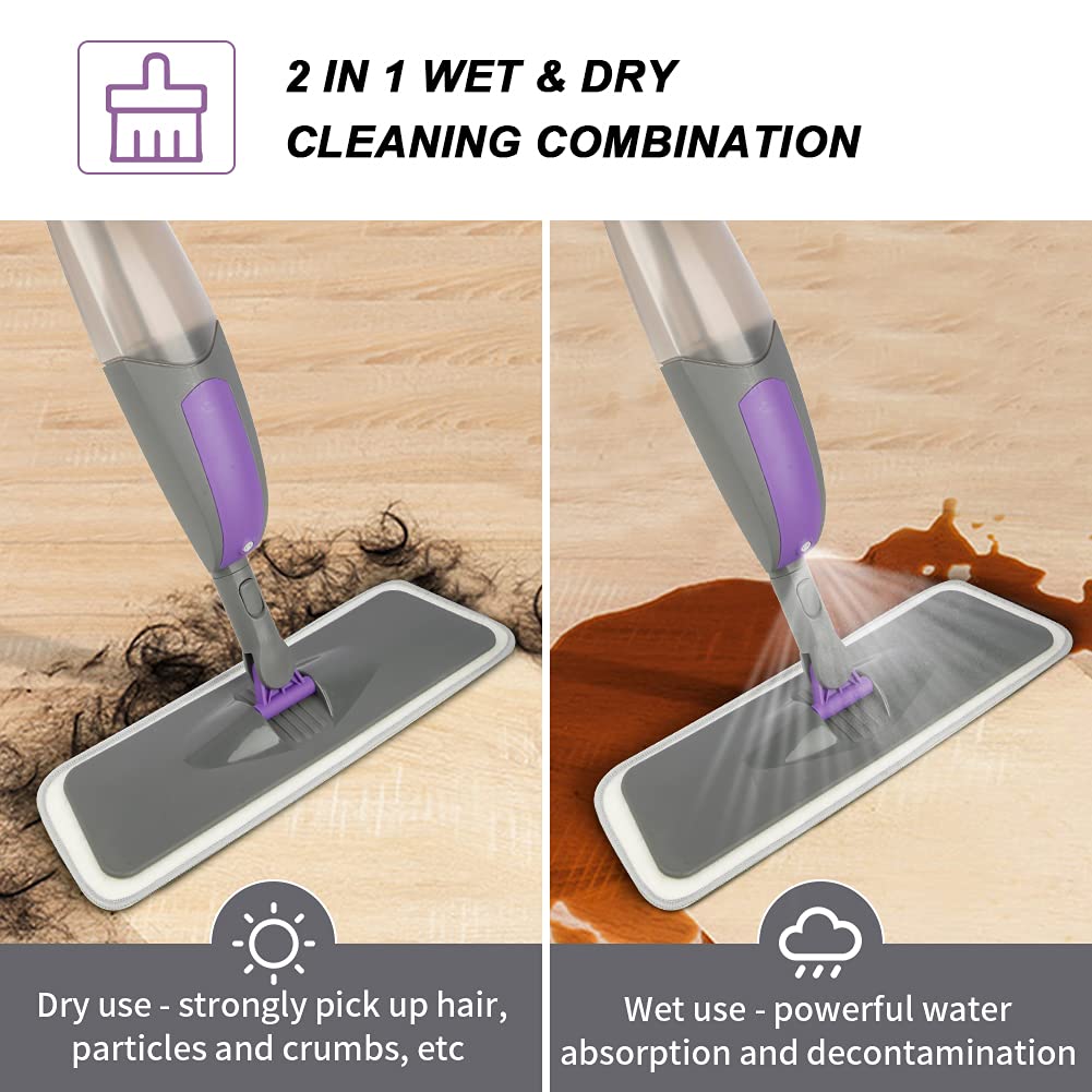 Spray Mops for Floor Cleaning - HOMSIER Microfiber Mop Wet Dry with 3 Washable Pads 550ML Refillable Bottle for Hardwood Wood Laminate Tile Marble Kitchen Home Hard Floors - Medaid International