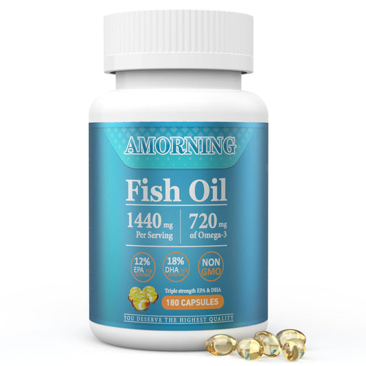 AMORNING Fish-Oil Omega3-Fatty Acids-Supplement Small-Softgels - 180Count 1440mg for Healthy Heart Brain Eyes Support High EPA DHA Easy to Swallow - Medaid International