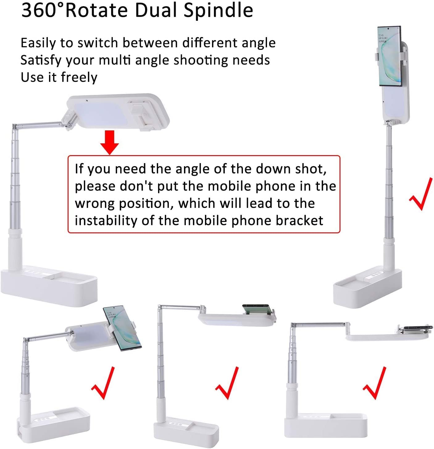 beyonday Foldable Phone Holder for Recording, Selfie Stand with Rechargeable LED Light&Wireless Remote Control 360° Rotatable Retractable Phone Stand for Video Recording/Live Streaming/Online Teaching - Medaid International