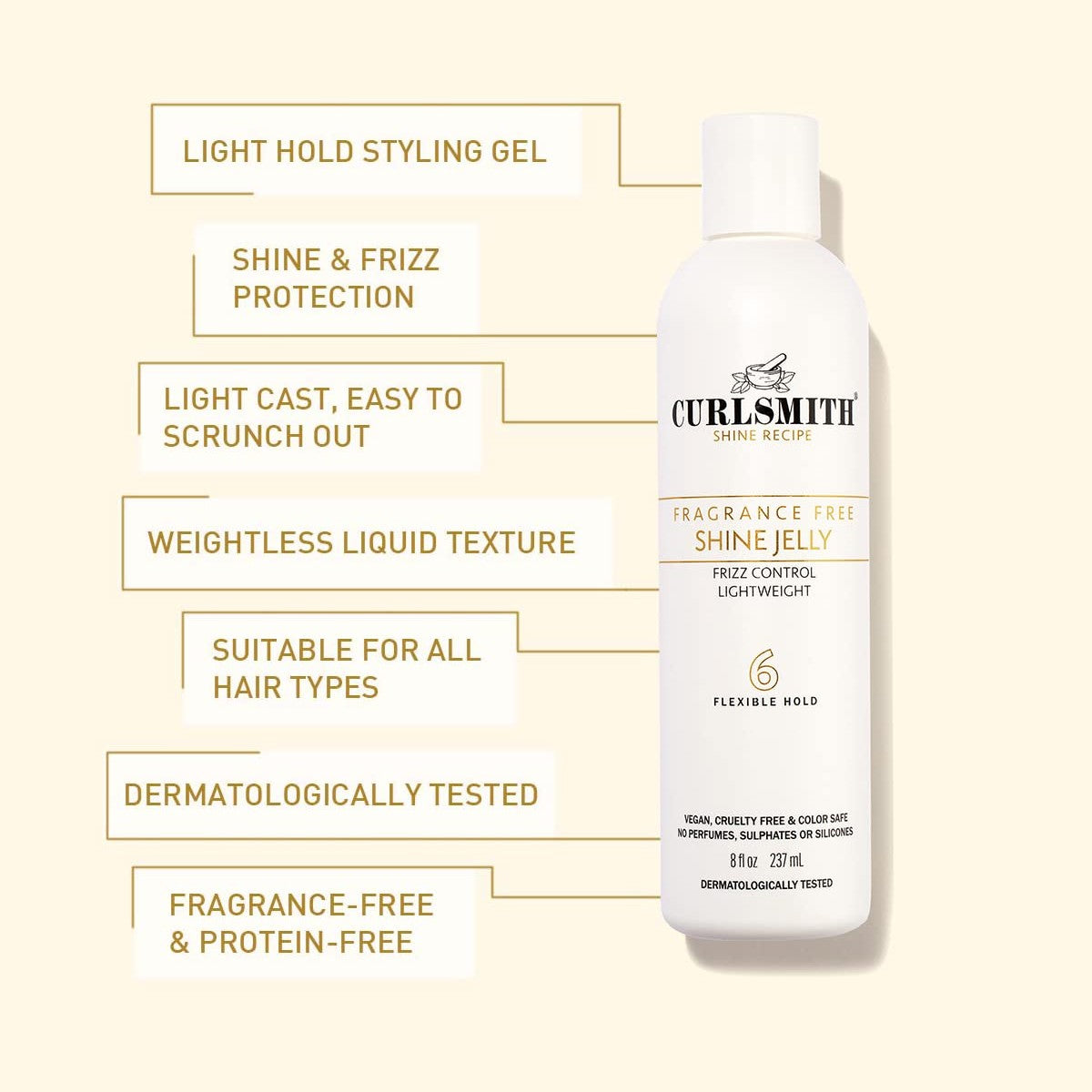 CURLSMITH - Shine Jelly, Light Hold Styling Gel with Frizz Protection, Sensitive, Fragrance Free, For All Curl and Hair Types, Vegan (2 fl oz) - Medaid International