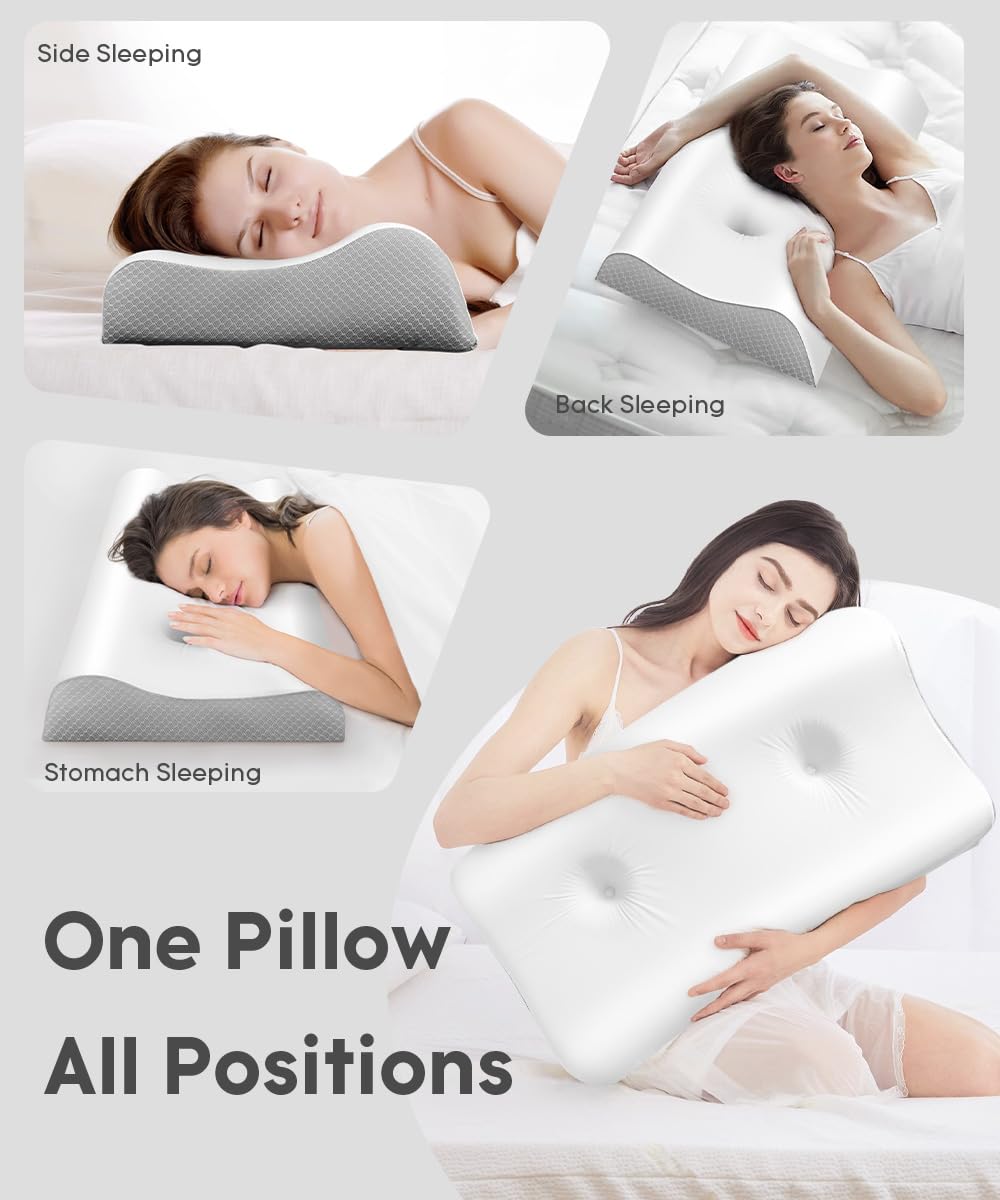 Cervical Pillow for Neck Pain Relief - Contour Pillow Memory Foam Pillows for Sleeping, Double Ear Relief Zones Neck Pillow, 6CM Enhanced Neck Support Cooling Bed Pillow for All Sleep Positions - Medaid International