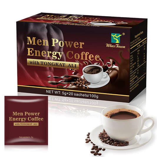 Men's Herbal Energy Coffee - Instant Black Coffee with Maca, Tongkat Ali, Epimedium & Ginseng – Boost Focus, Stamina & Vitality – 20 Sachets - Medaid International