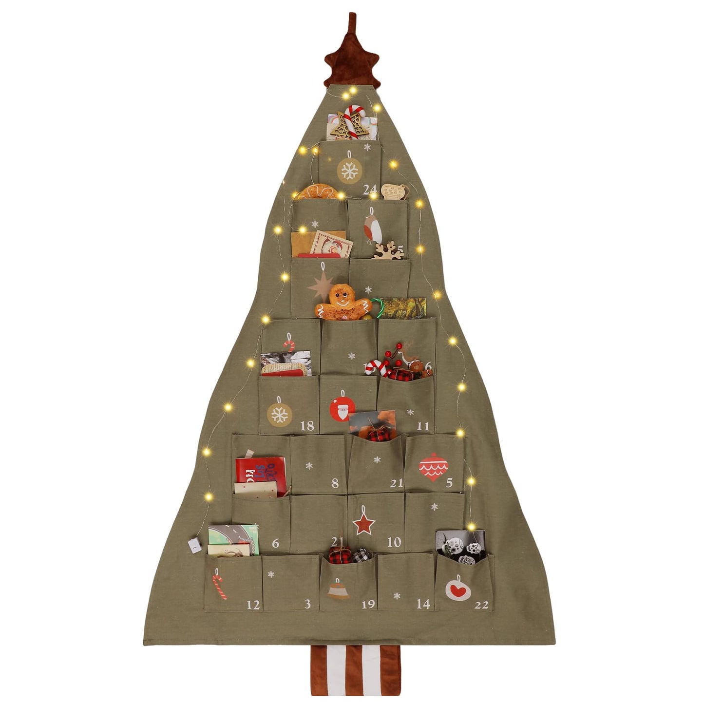 SATINIOR Fabric Christmas Advent Calendar with Pockets Xmas Tree Empty Cloth Advent Calendar to Fill 24 Days Reusable Natural 24 Days Countdown Hanging Storage Bag for Home Xmas Countdown Decoration - Medaid International