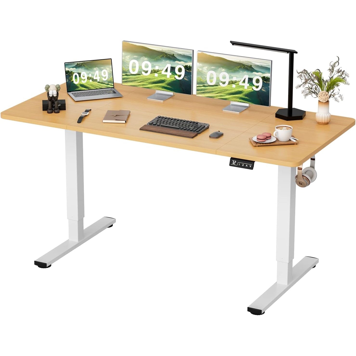 Furmax Electric Height Adjustable Standing Desk Large 55 x 24 Inches Sit Stand Up Desk Home Office Computer Desk Memory Preset with T-Shaped Metal Bracket, Black - Medaid