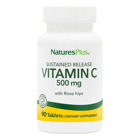 Natures Plus Vitamin C with Rose HIPS - 500 mg, 90 Vegetarian Tablets - Corn-Free, Gluten-Free - 90 Servings - Medaid International