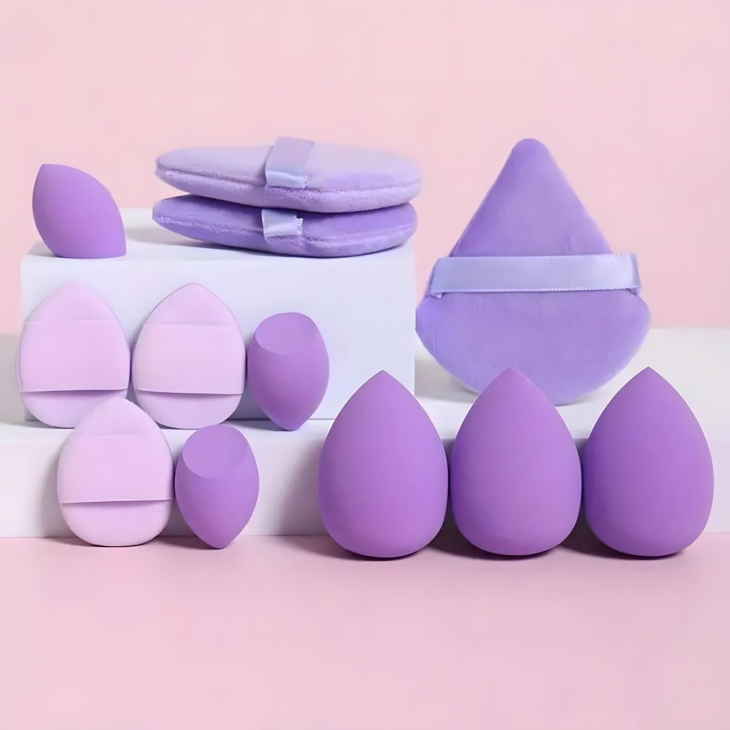 Makeup Sponge Set, 12 Pieces Latex Free Flawless Soft Setting, Beauty Blender Sponge Suitable for Liquid, Cream and Powder, Equipped with 3 Mini Beauty Sponges and 3 Mini Powder Puffs（Violet） - Medaid International