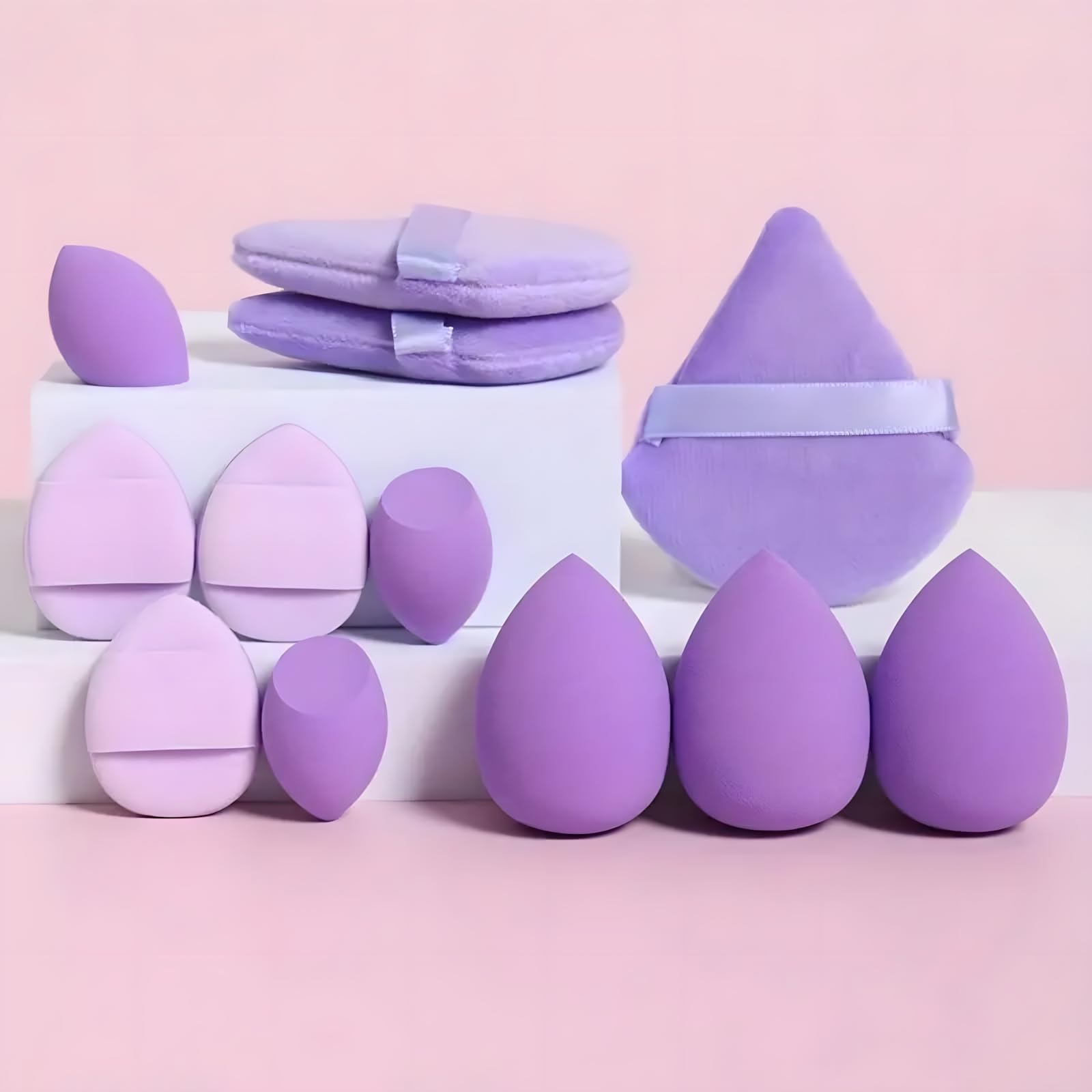 Makeup Sponge Set, 12 Pieces Latex Free Flawless Soft Setting, Beauty Blender Sponge Suitable for Liquid, Cream and Powder, Equipped with 3 Mini Beauty Sponges and 3 Mini Powder Puffs（Violet） - Medaid International