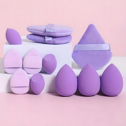 Makeup Sponge Set, 12 Pieces Latex Free Flawless Soft Setting, Beauty Blender Sponge Suitable for Liquid, Cream and Powder, Equipped with 3 Mini Beauty Sponges and 3 Mini Powder Puffs（Violet） - Medaid International