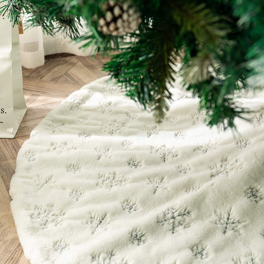 Amidaky Christmas Tree Skirt 48 inches White Faux Fur Silver Snowflake Sequin Embroidered Luxury Tree Skirt Xmas Decoration - Medaid International