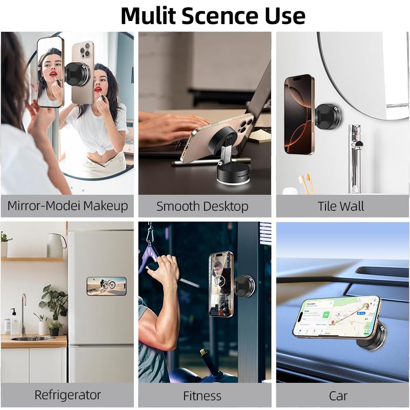 Pink Rotatable and Foldable Magnetic Phone Stand, Heavy-Duty Magnetic Fitness Mirror, Smooth Surface, All Vehicles - Medaid International