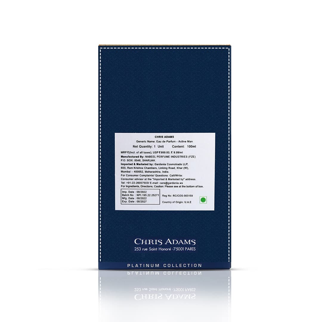 Active Man Eau De Parfum - Pour Homme (for men) 100ml Spray by Chris Adams - Medaid International