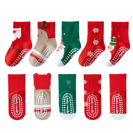 WATOCHE Kids Christmas Socks Toddler Nonslip Grip Christmas Xmas Socks for Baby Holiday Winter Warm for Boys/Girls(Nonslip Elk Set,3-5T) - Medaid International