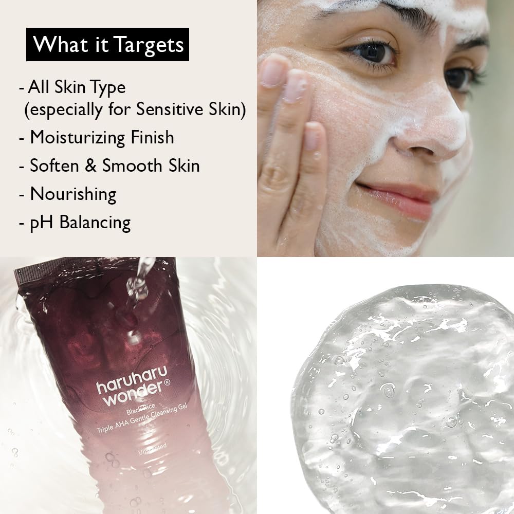 HARUHARU wonder Black Rice Triple AHA Gentle Cleansing Gel, Hydrating Cleansing gel, Gentle exfoliating, Vegan, Travel essentials, Korean Skincare, 3.38 fl oz - Medaid International