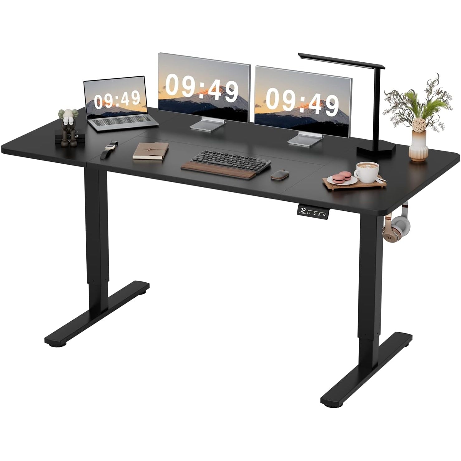 Furmax Electric Height Adjustable Standing Desk Large 55 x 24 Inches Sit Stand Up Desk Home Office Computer Desk Memory Preset with T-Shaped Metal Bracket, Black - Medaid