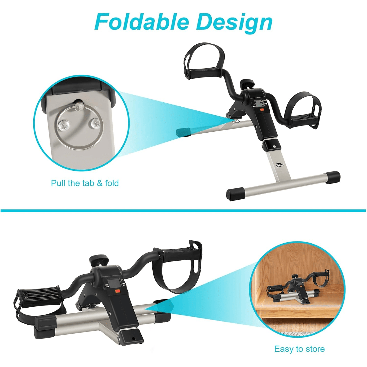 Sport Foldable Pedal Exerciser, Stationary Under Desk Exercise Equipment Arm/Leg/Foot Peddler Exercise - Medaid International