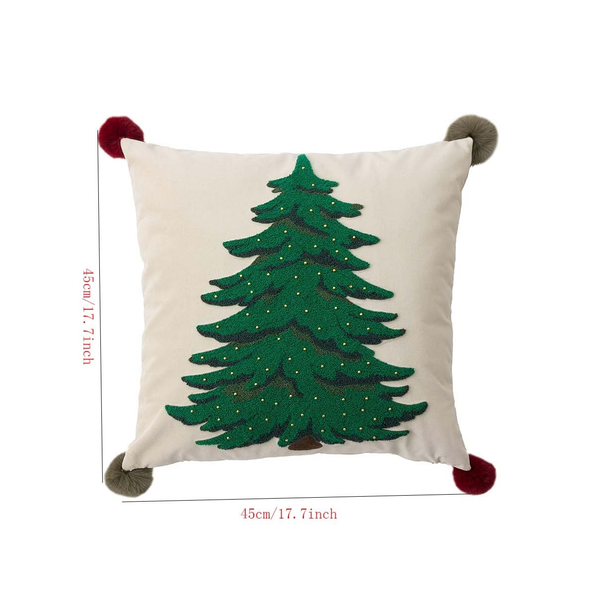 MOCOFO Red Pillowcase 18x18'' Embroidered Christmas Tree Pillow Cover - Festive Long Sofa and Bedside Cushion Cover Décor Cover ONLY - Medaid International