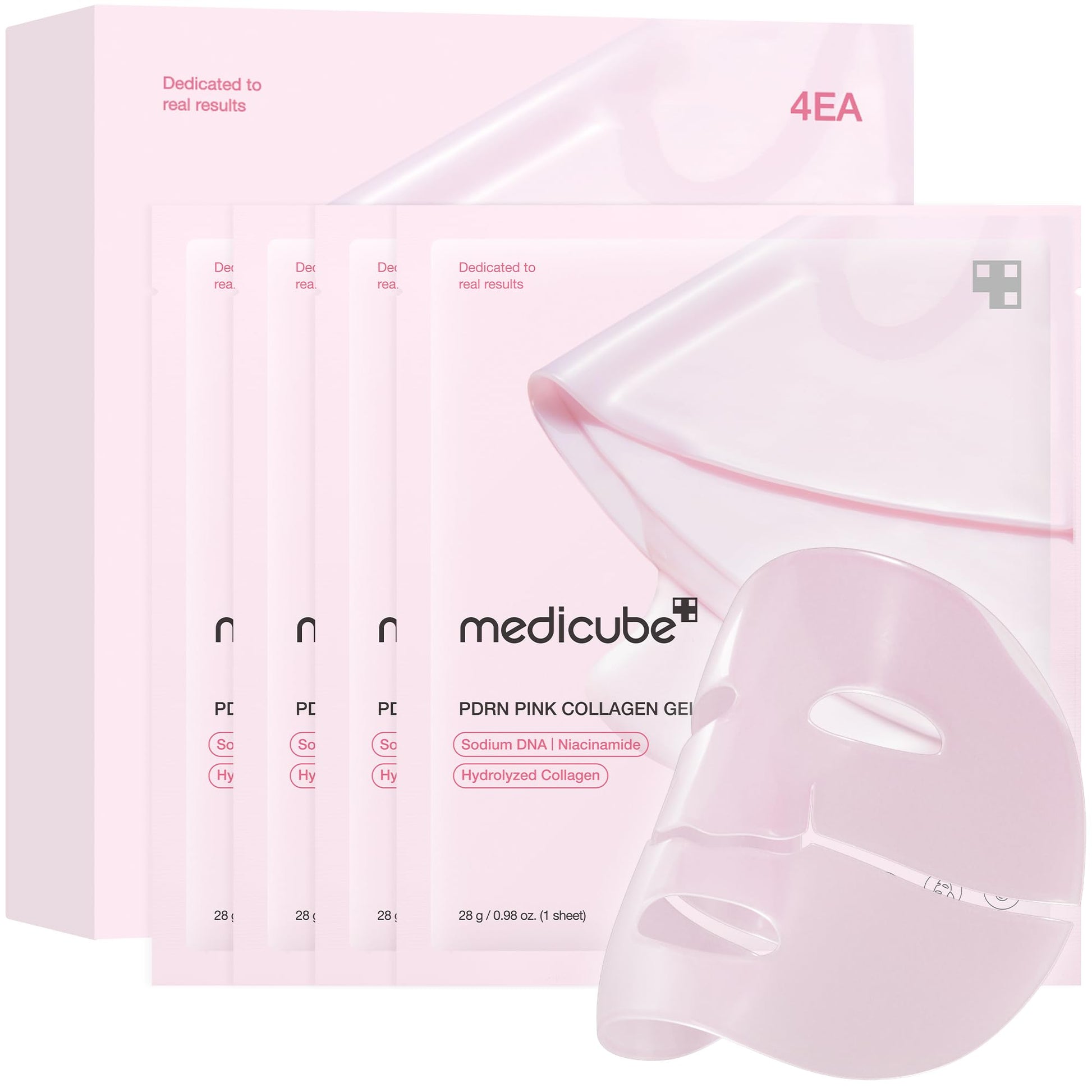 medicube Salmon DNA PDRN pink collagen jelly gel mask | overnight face mask for glass glow skin- elasticity, hydrating, firming and moisturizing | korean skincare, 28g, 4ea - Medaid International