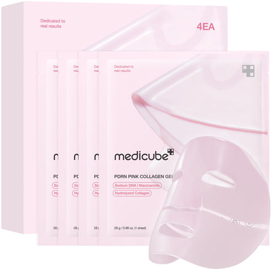 medicube Salmon DNA PDRN pink collagen jelly gel mask | overnight face mask for glass glow skin- elasticity, hydrating, firming and moisturizing | korean skincare, 28g, 4ea - Medaid International