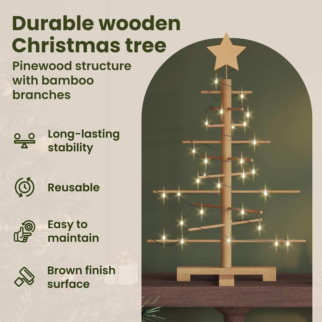 vidaXL Wooden Christmas Tree with Stand Brown 29,5" Bamboo, Chill Living Room Vibes, Trendy Holiday Decor, Simple Festive Tree, Eco-Friendly Christmas Centerpiece - Medaid International