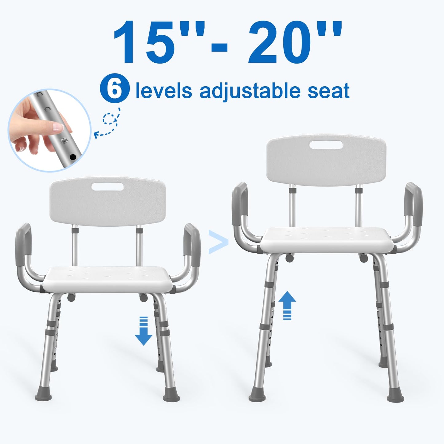 HOMLAND Shower Chair for Inside Shower with Arms and Back, 500 lbs Heavy Duty Shower Seat for Bathtub, Height Adjustable Safety Bath Seat for Elderly, Adults, Handicap and Disabled, White - Medaid International