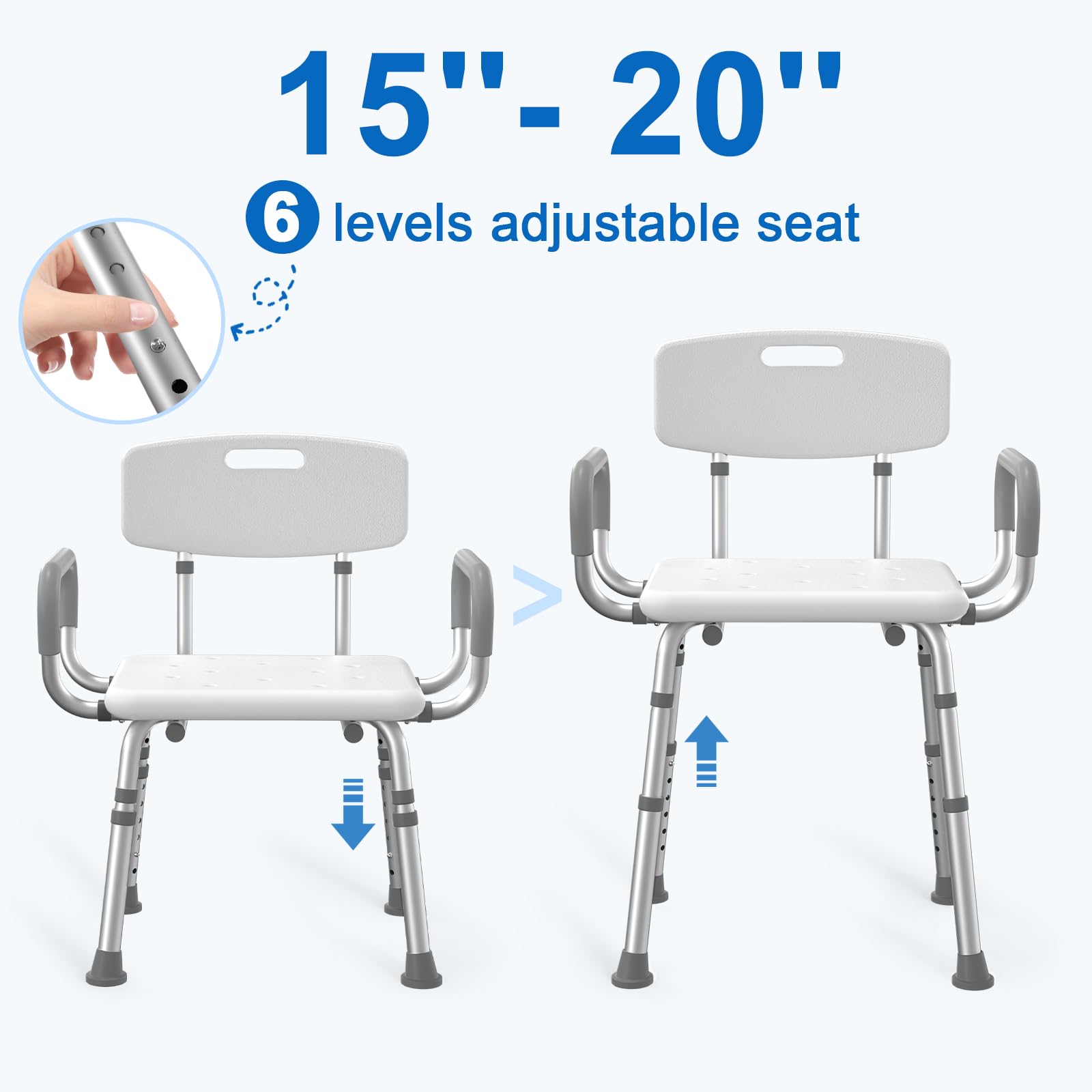 HOMLAND Shower Chair for Inside Shower with Arms and Back, 500 lbs Heavy Duty Shower Seat for Bathtub, Height Adjustable Safety Bath Seat for Elderly, Adults, Handicap and Disabled, White - Medaid International