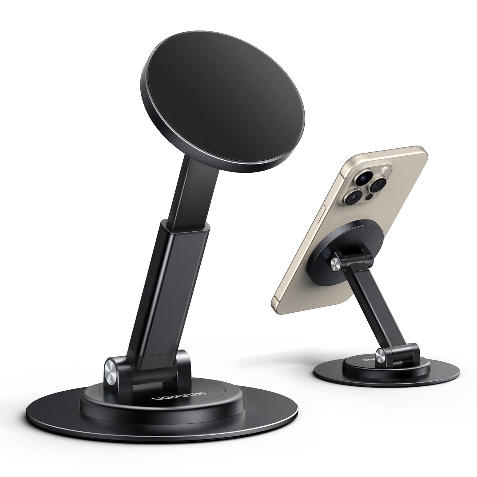 UGREEN Magnetic Phone Stand for MagSafe, Height Adjustable iPhone Stand for Desk with 360° Rotation Compatible for iPhone 17 Air 16 Pro 15 Pro Max 14 Plus 13 12 and MagSafe Case, Black - Medaid International