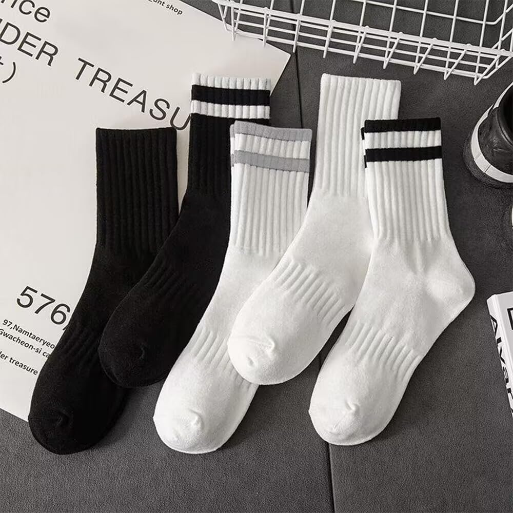 5 Pairs Comfy Running Athletic Socks Casual Striped Crew Socks for Men and Women - Medaid International