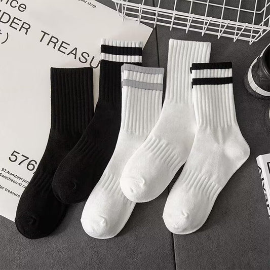 5 Pairs Comfy Running Athletic Socks Casual Striped Crew Socks for Men and Women - Medaid International